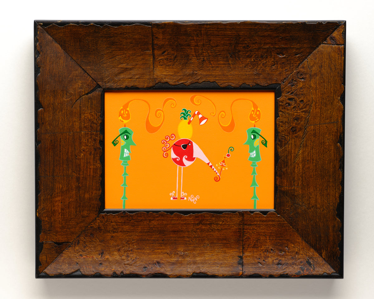 Red Bird - 5”x7” Framed Original Painting