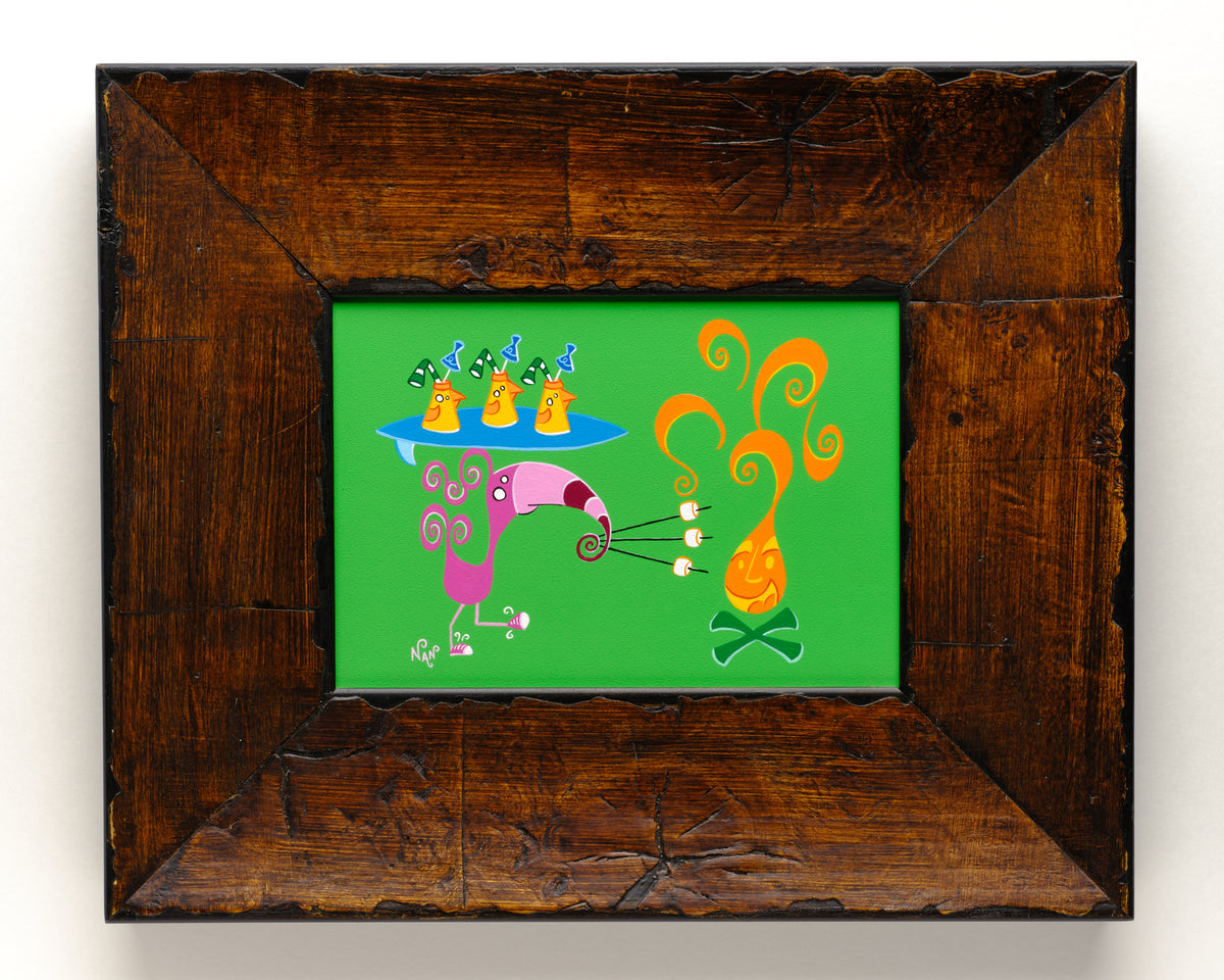 Pink Bird - 5”x7” Framed Original Painting