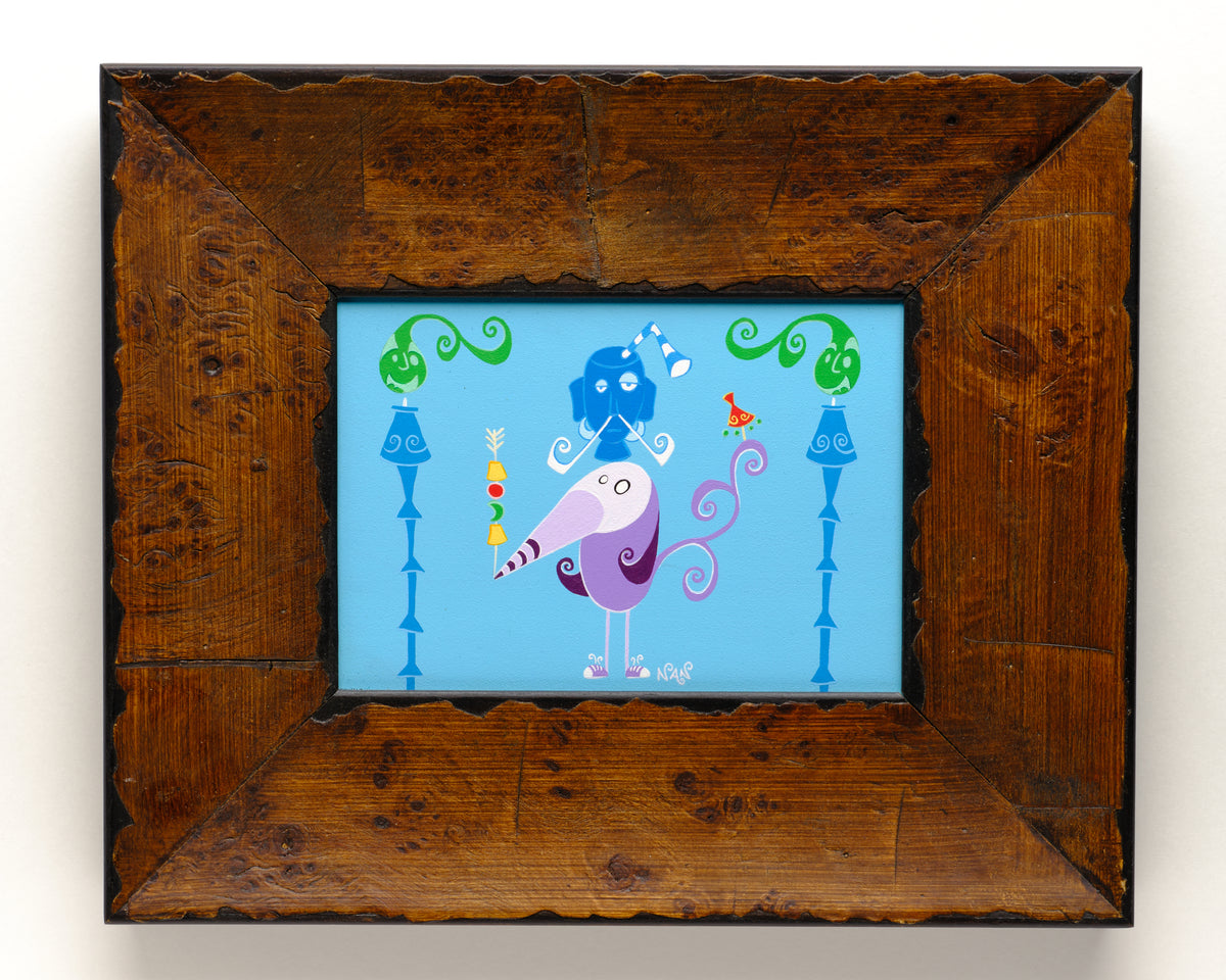 Purple Bird - 5”x7” Framed Original Painting