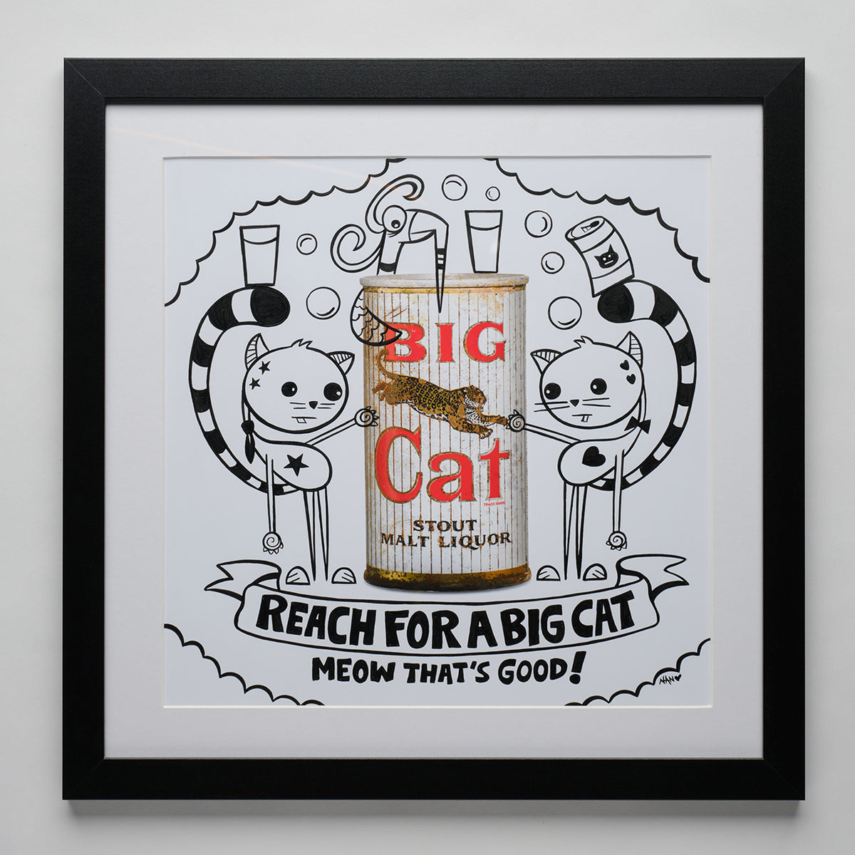 Big Cat Beer Can Mixed Media on Paper