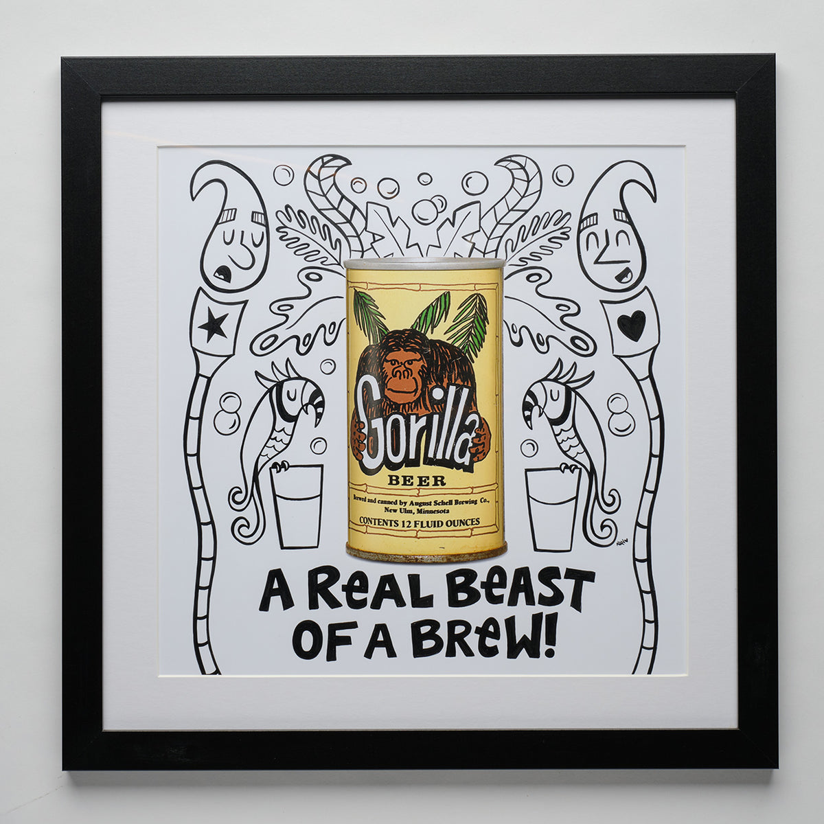 Gorilla Beer Can Mixed Media on Paper