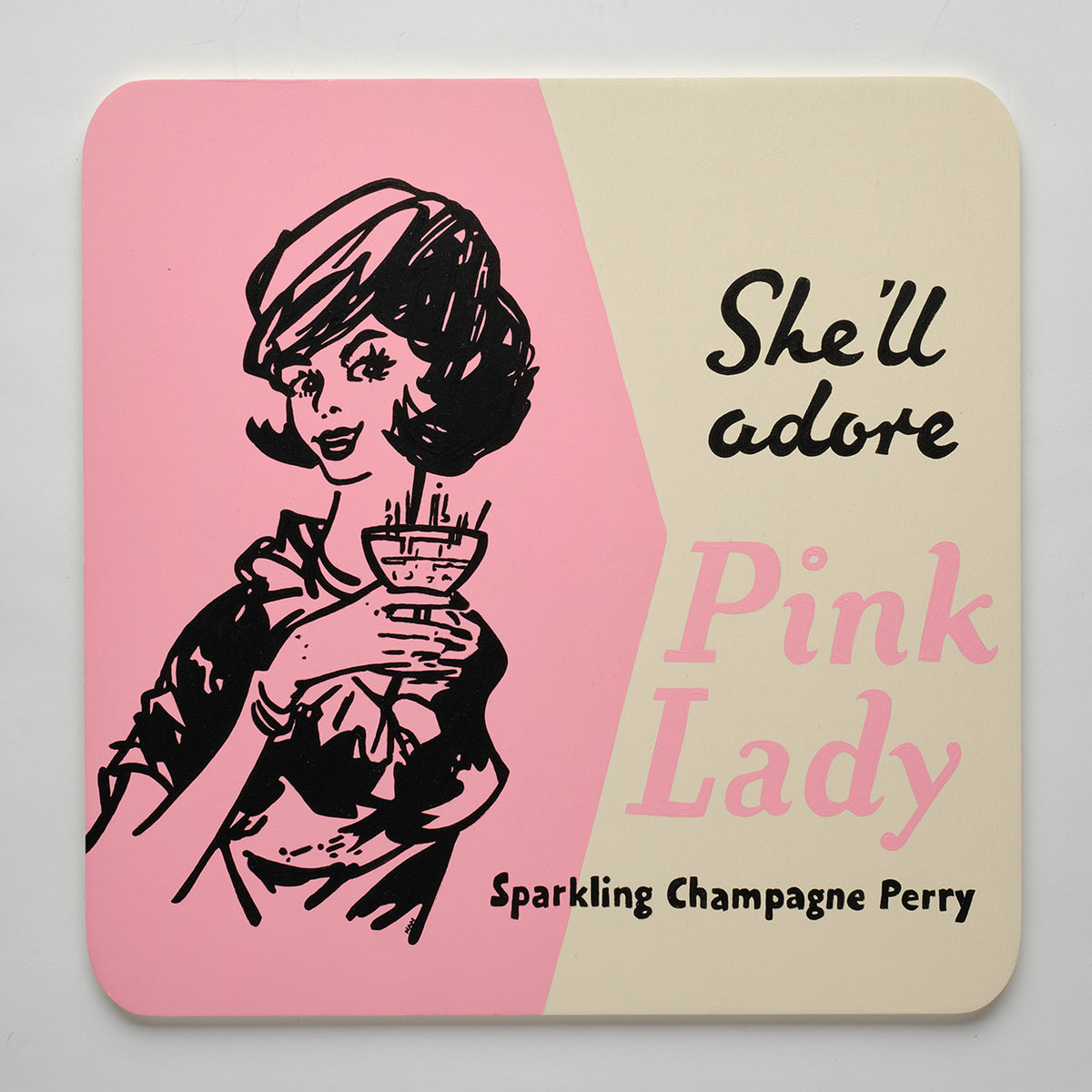 Oversized, Nan-Painted Pink Lady Drink Coaster - Brunette