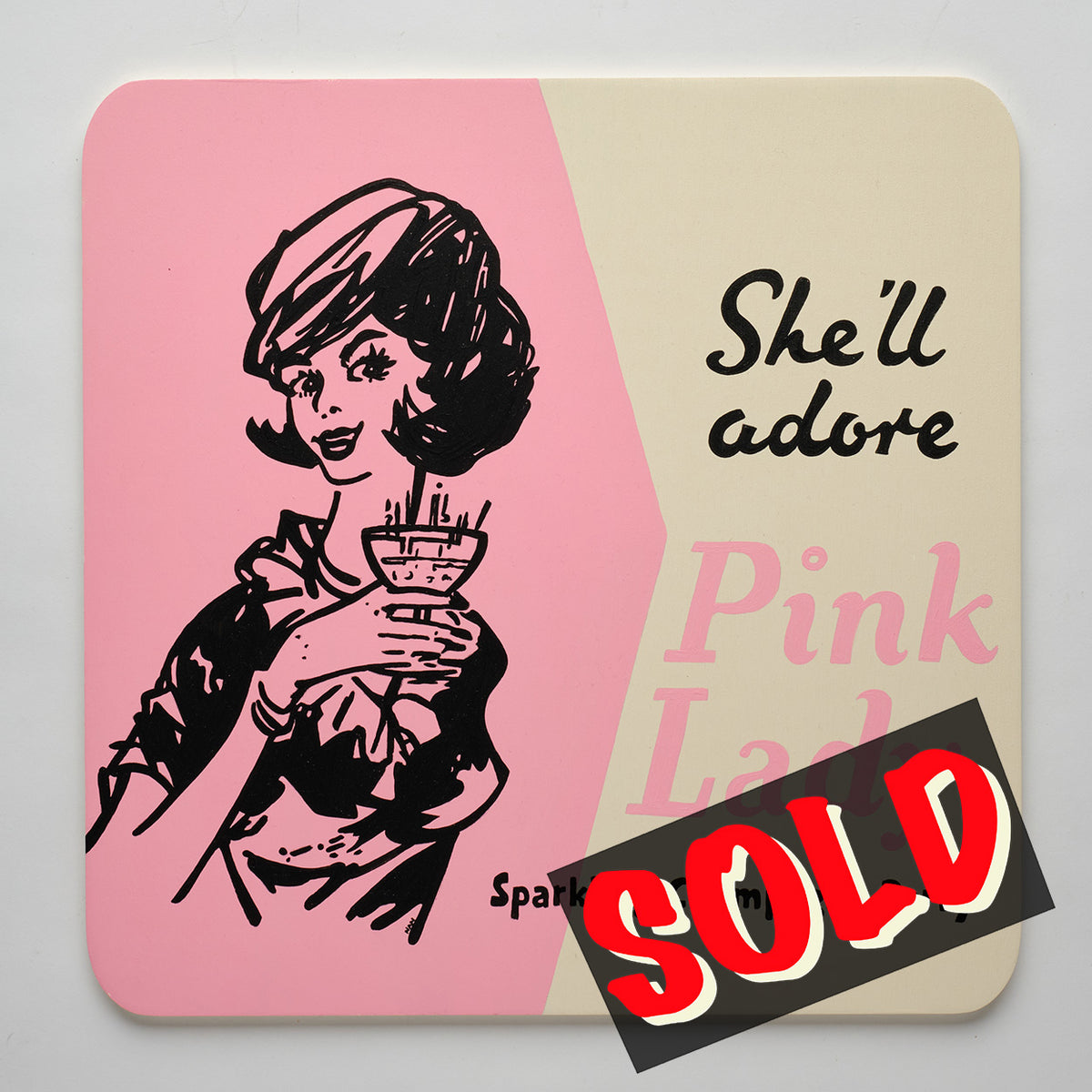 Oversized, Nan-Painted Pink Lady Drink Coaster - Brunette