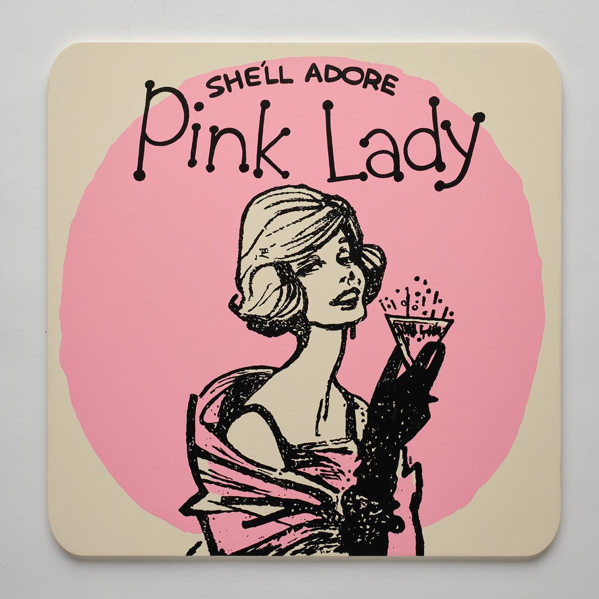 Oversized, Nan-Painted Pink Lady Drink Coaster - Blond