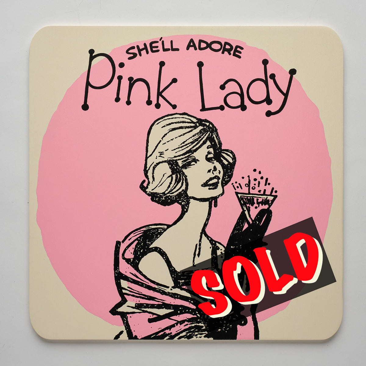 Oversized, Nan-Painted Pink Lady Drink Coaster - Blond