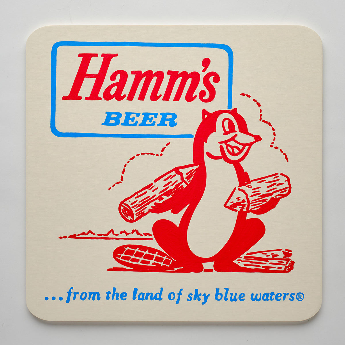 Oversized, Nan-Painted Hamm’s Beer Coaster - Square