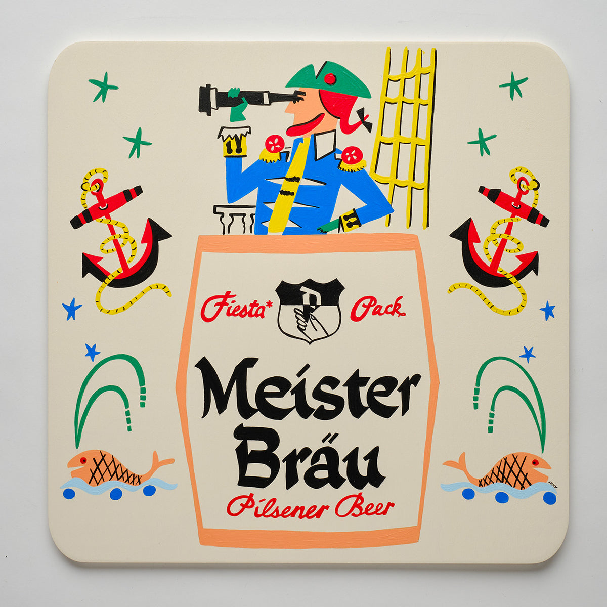 Oversized, Nan-Painted Meister Brau Beer Coaster - Pirate