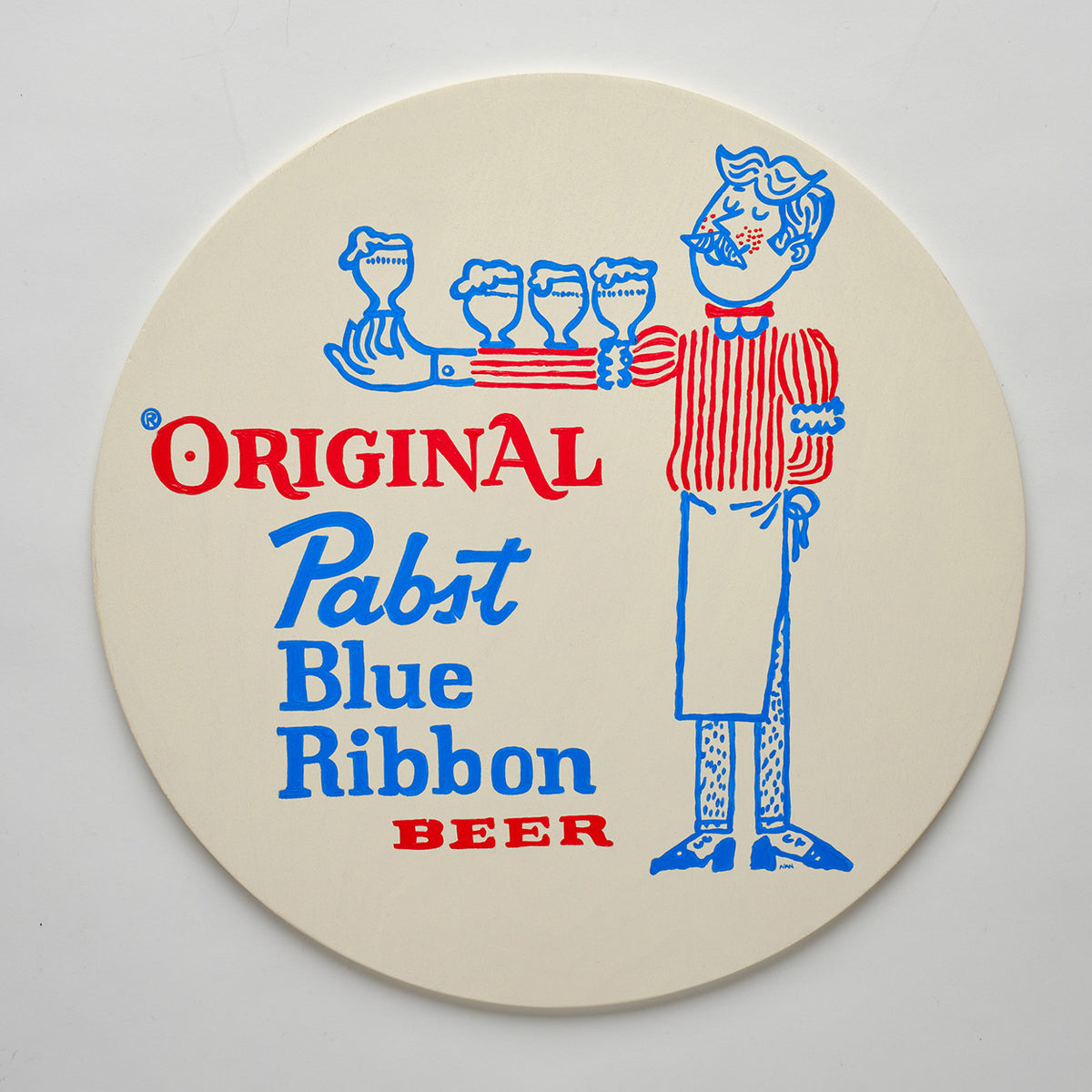 Oversized, Nan-Painted Pabst Blue Ribbon Beer Coaster - Round