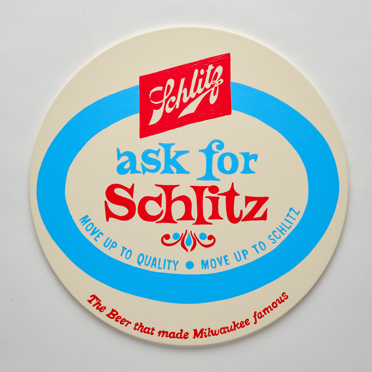 Oversized, Nan-Painted Schlitz Beer Coaster