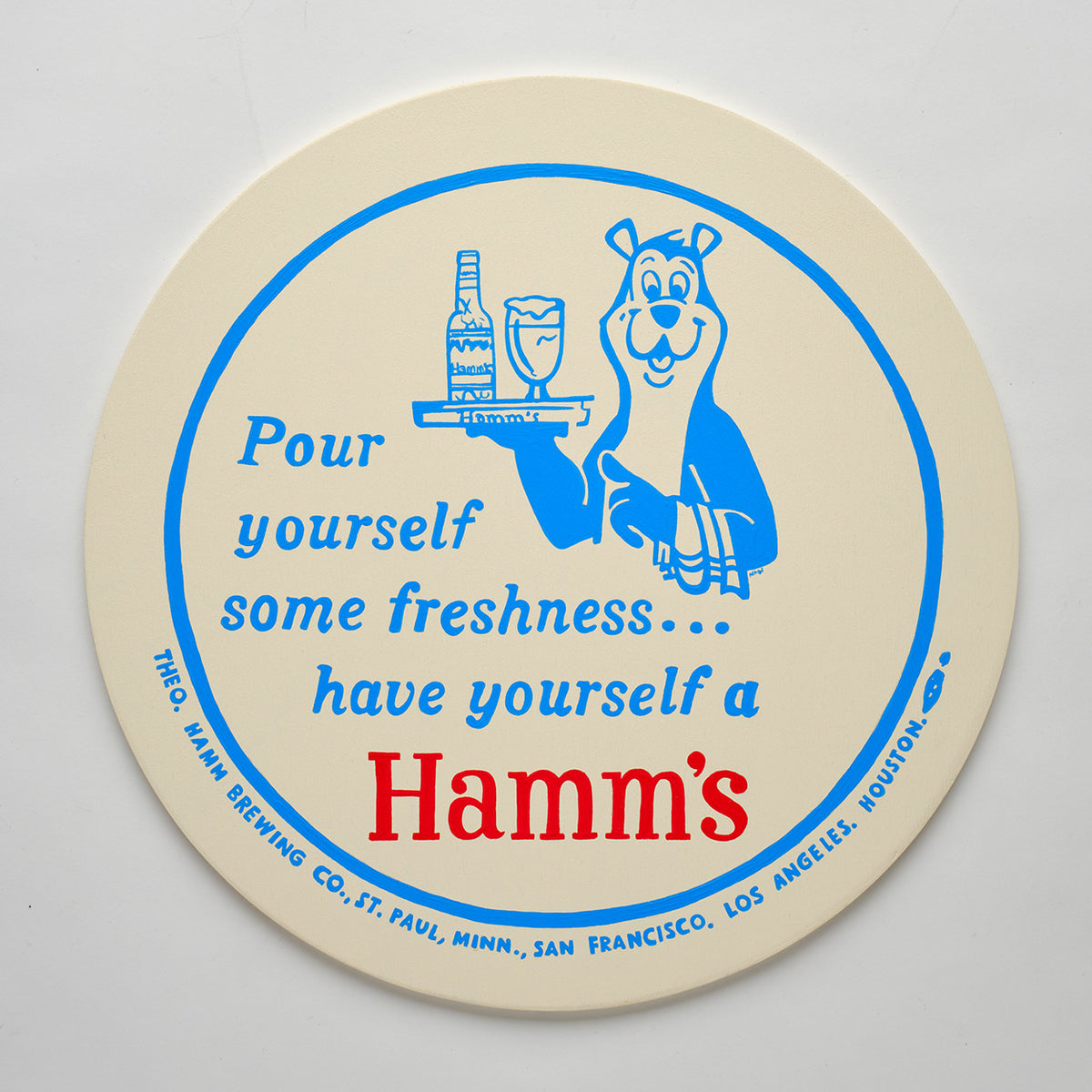 Oversized, Nan-Painted Hamm’s Beer Coaster - Round