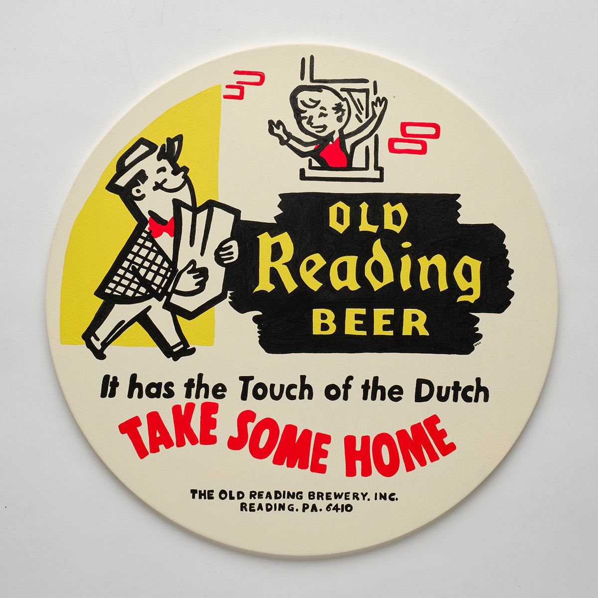 Oversized, Nan-Painted Old Reading Beer Coaster - Round