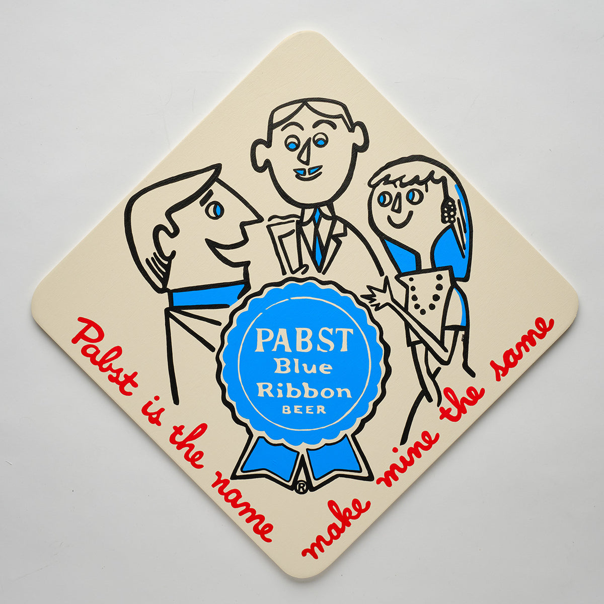 Oversized, Nan-Painted Pabst Blue Ribbon Beer Coaster - Square