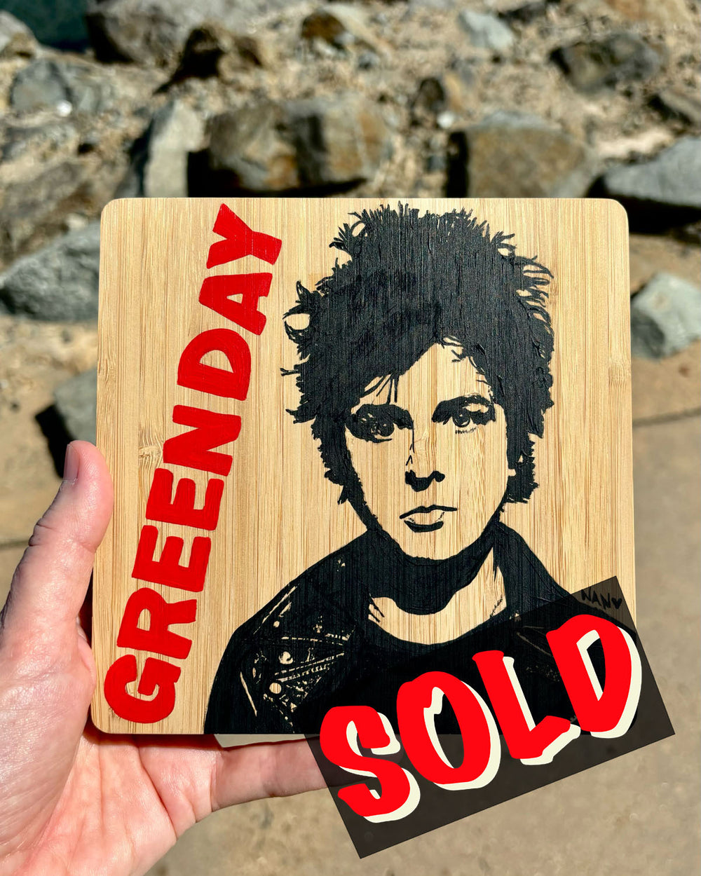 Billie - 6"x6" Original Painting on Bamboo - original acrylic painting on bamboo by San Diego artist Nan Coffey