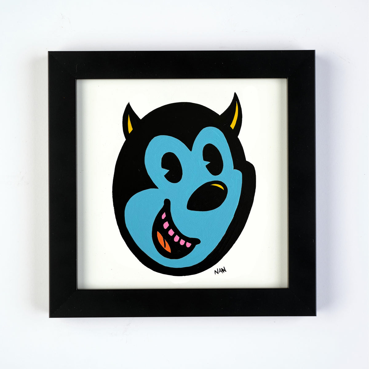 Devil Cat Blue - 6”x6” Framed Original Painting