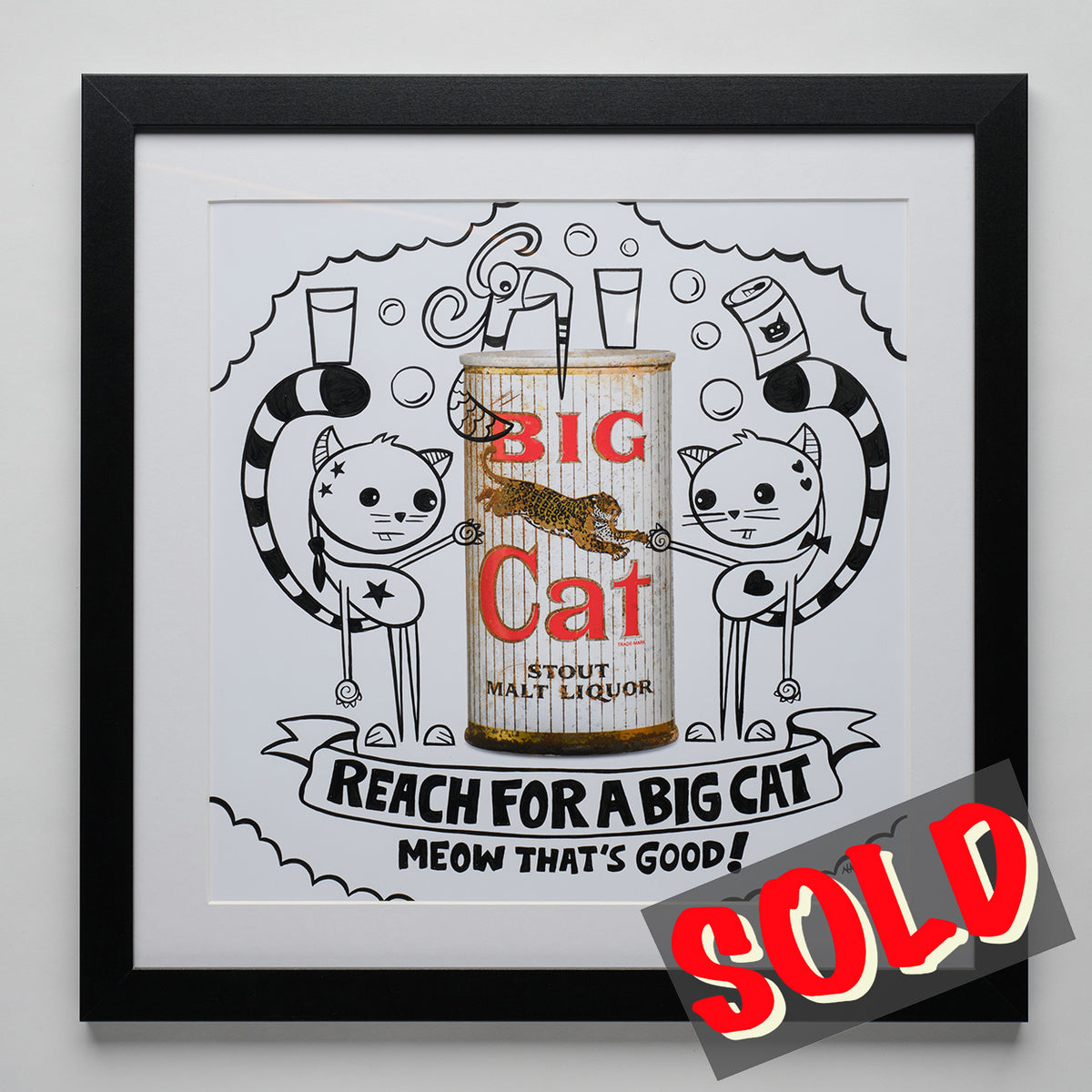 Big Cat Beer Can Mixed Media on Paper