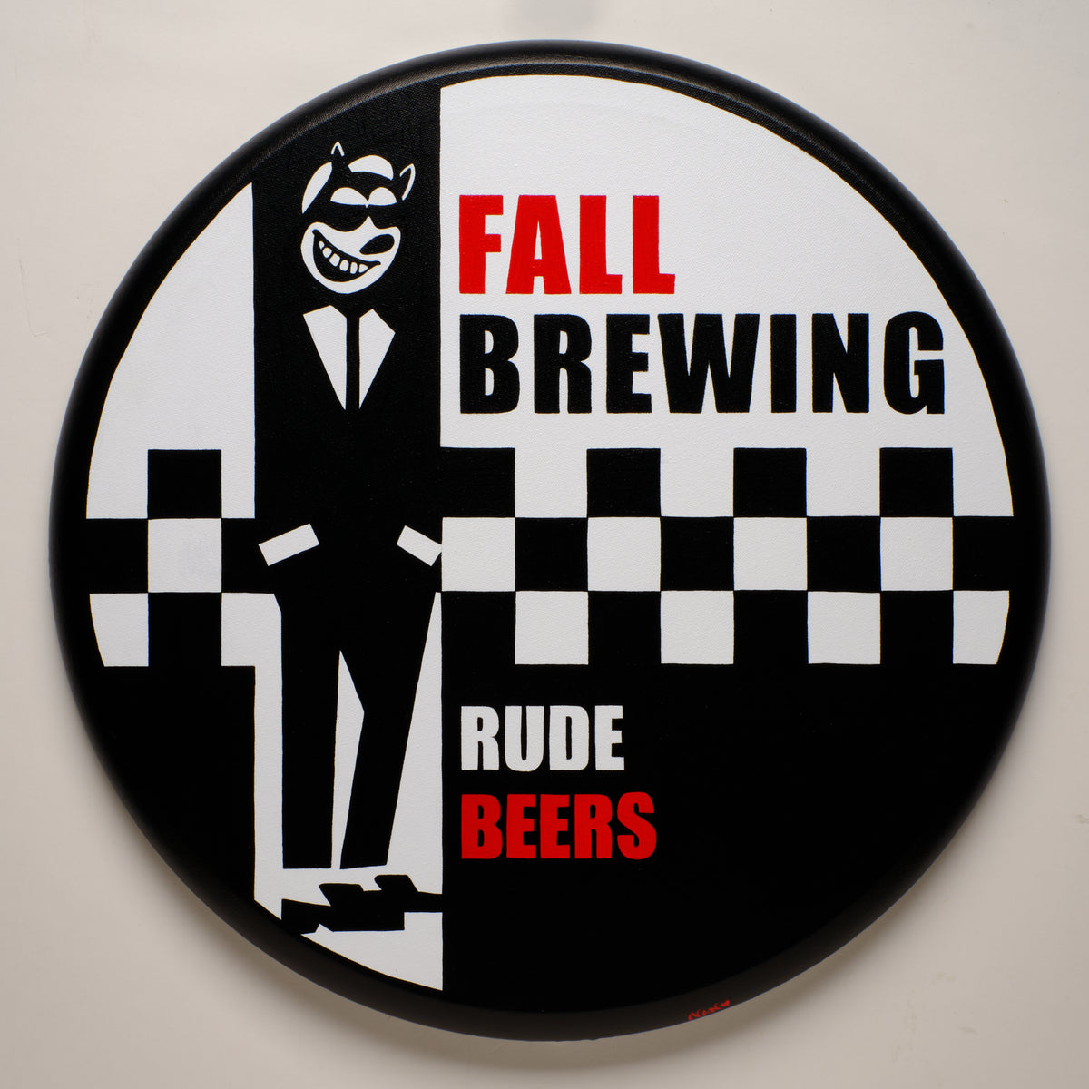 Devil Cat Rude Beer – ORIGINAL ACRYLIC PAINTING ON 20" ROUND CANVAS