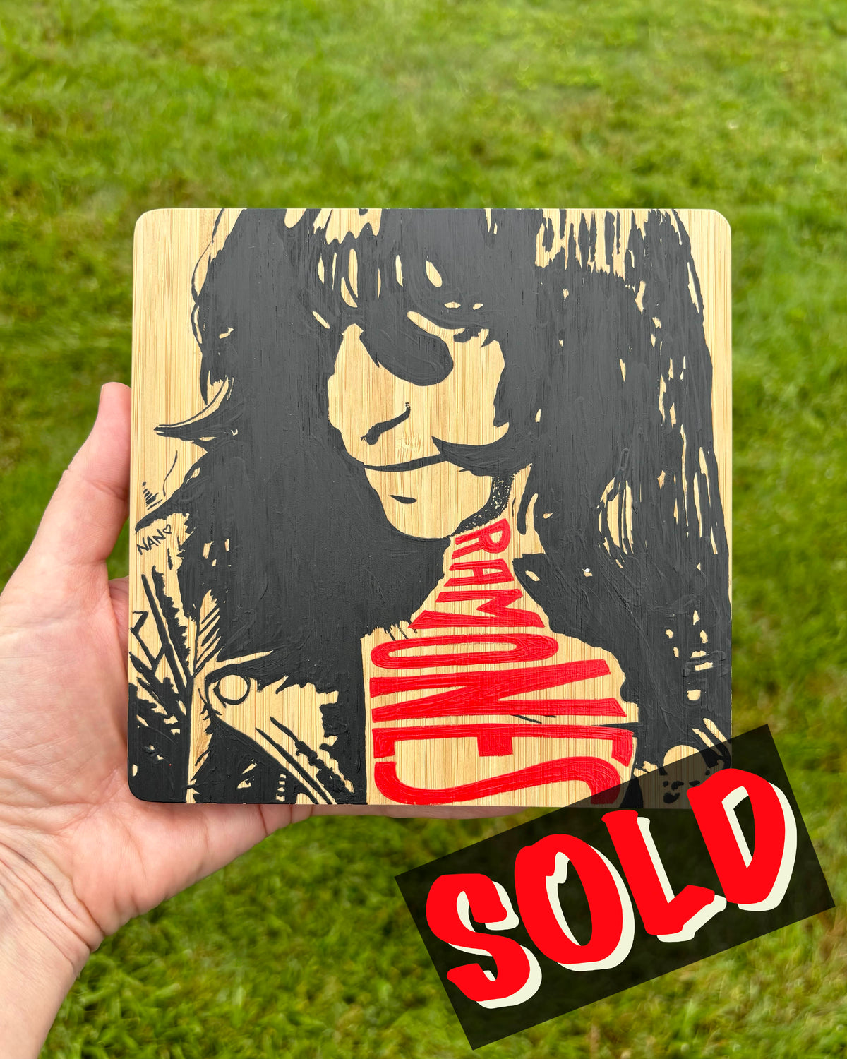 Joey Ramone - 6”x6” Original Painting on Bamboo