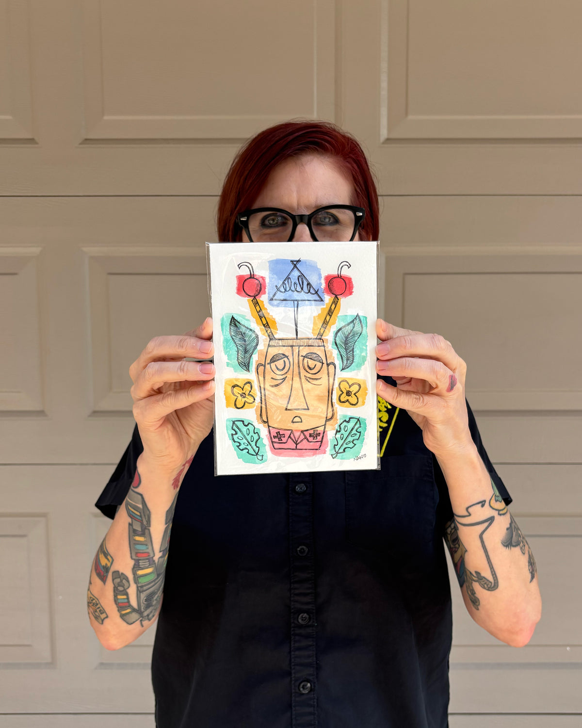 Grab n Go! Signed Watercolor + Ink Original - I ❤️ Tiki Cocktails #1