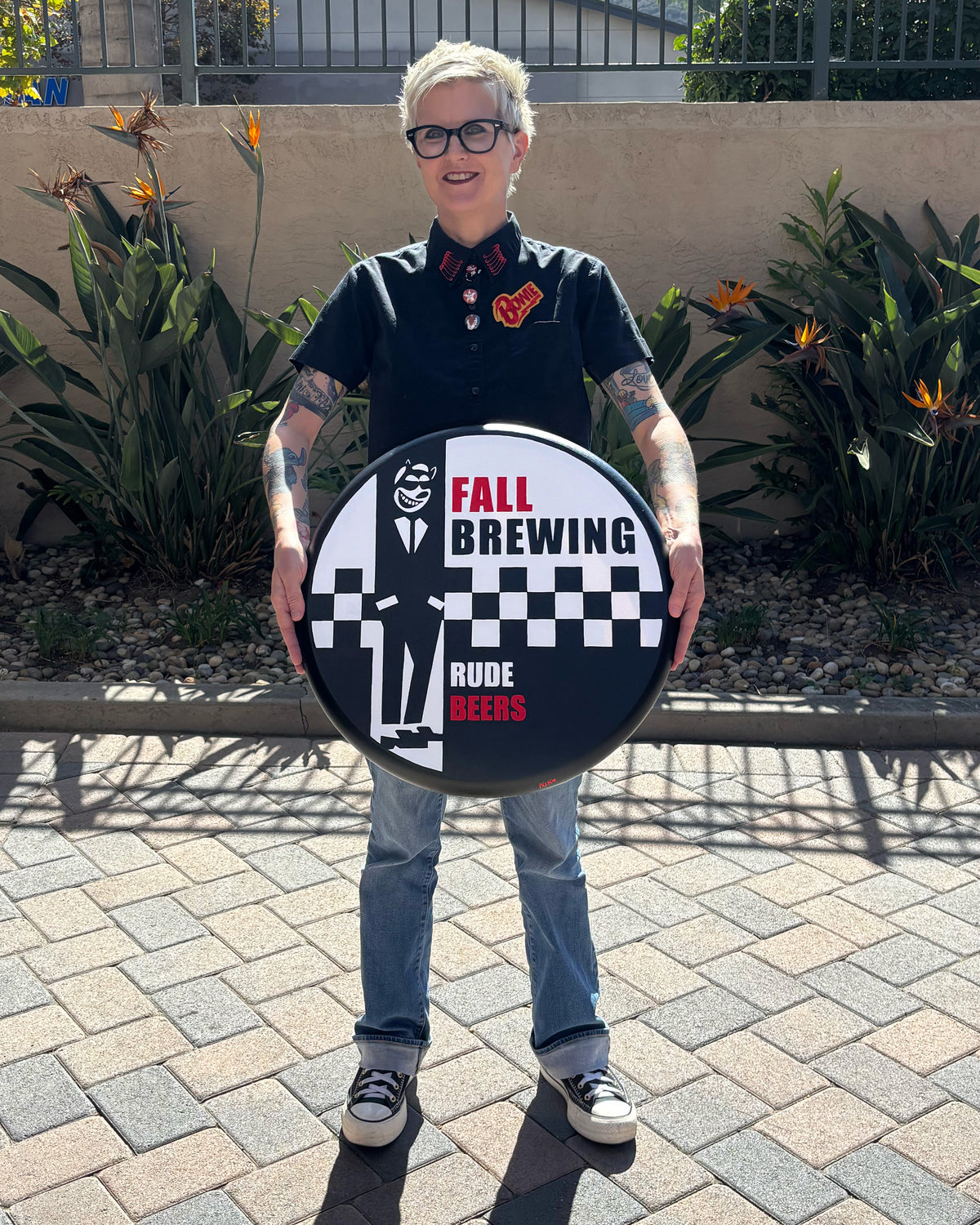 Devil Cat Rude Beer – ORIGINAL ACRYLIC PAINTING ON 20" ROUND CANVAS