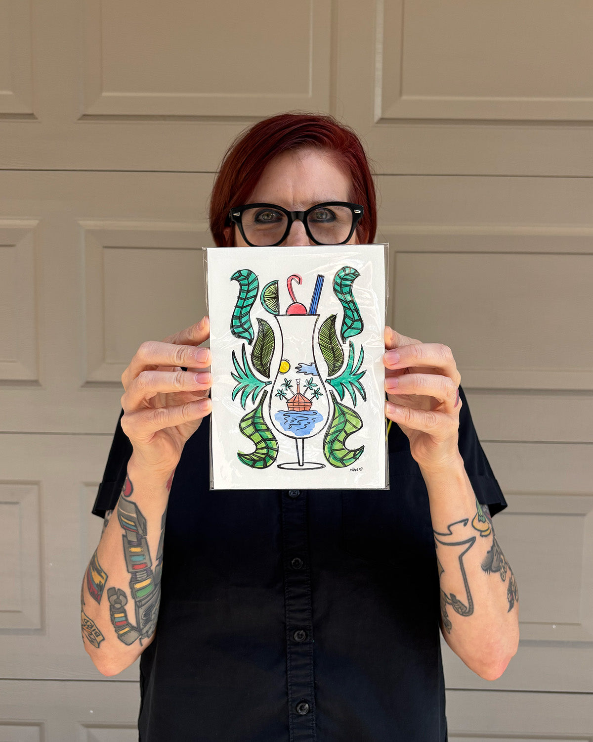 Grab n Go! Signed Watercolor + Ink Original -Tiki O’Clock #1