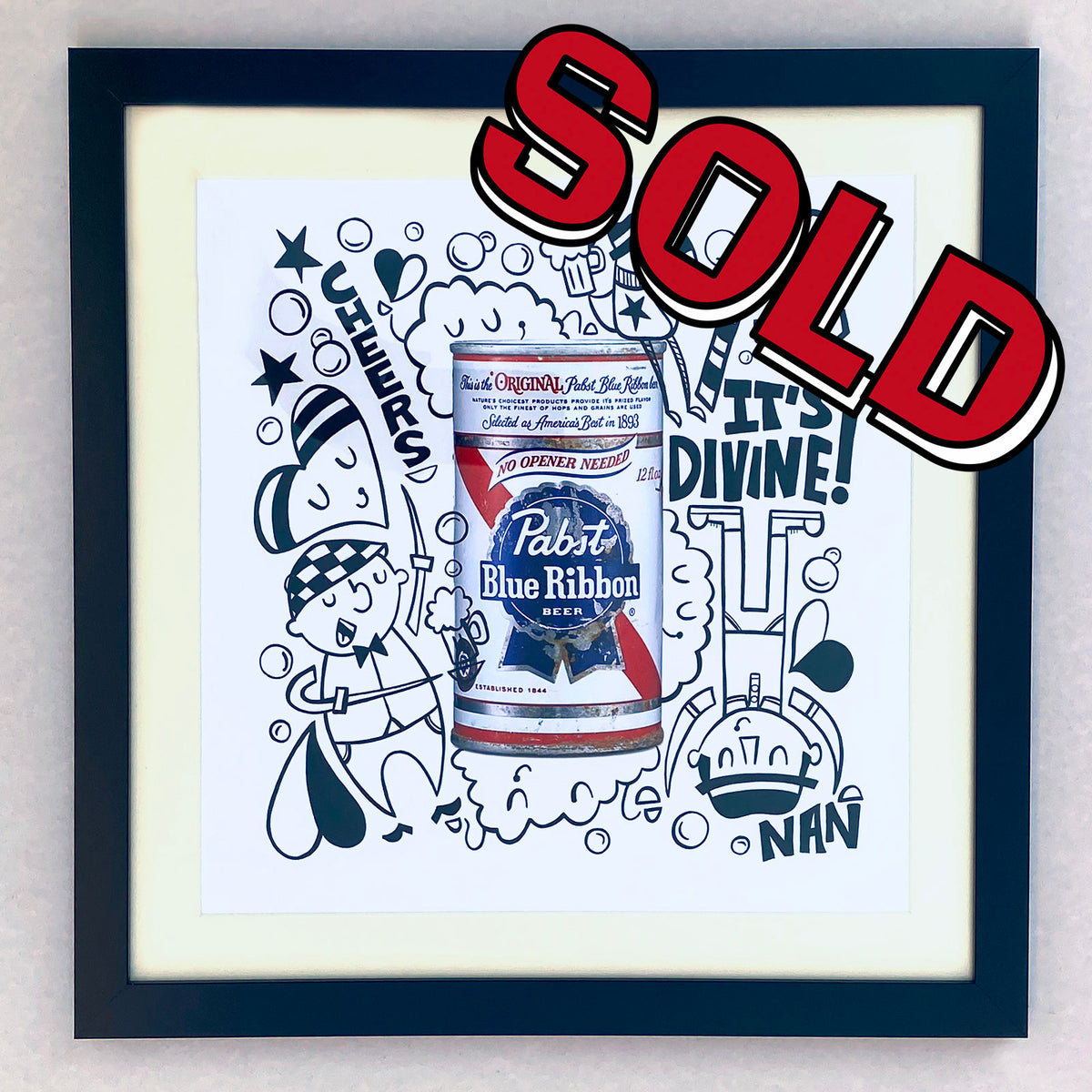 Pabst Blue Ribbon Beer Can Mixed Media on Paper