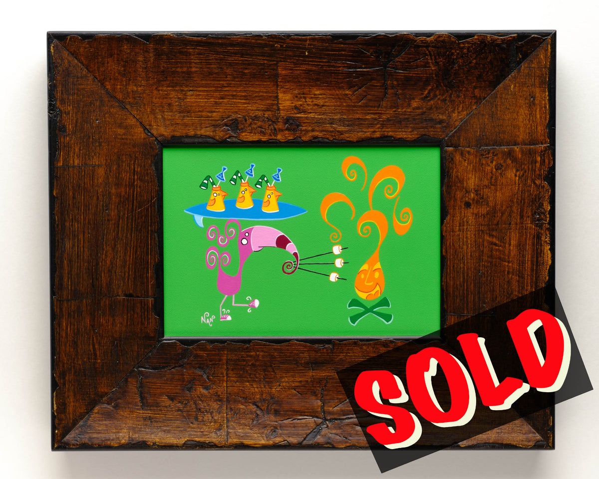 Pink Bird - 5”x7” Framed Original Painting