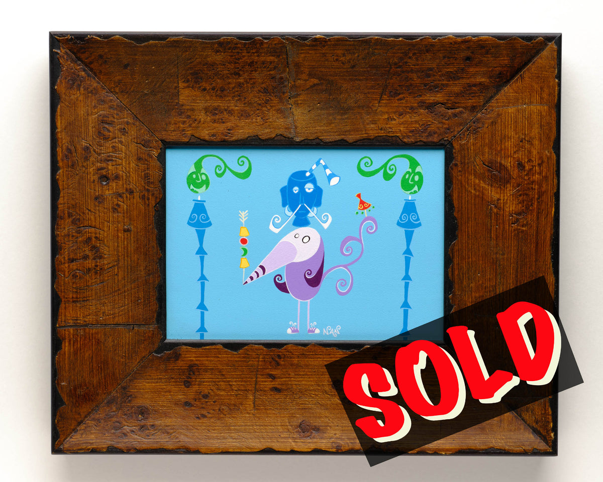 Purple Bird - 5”x7” Framed Original Painting