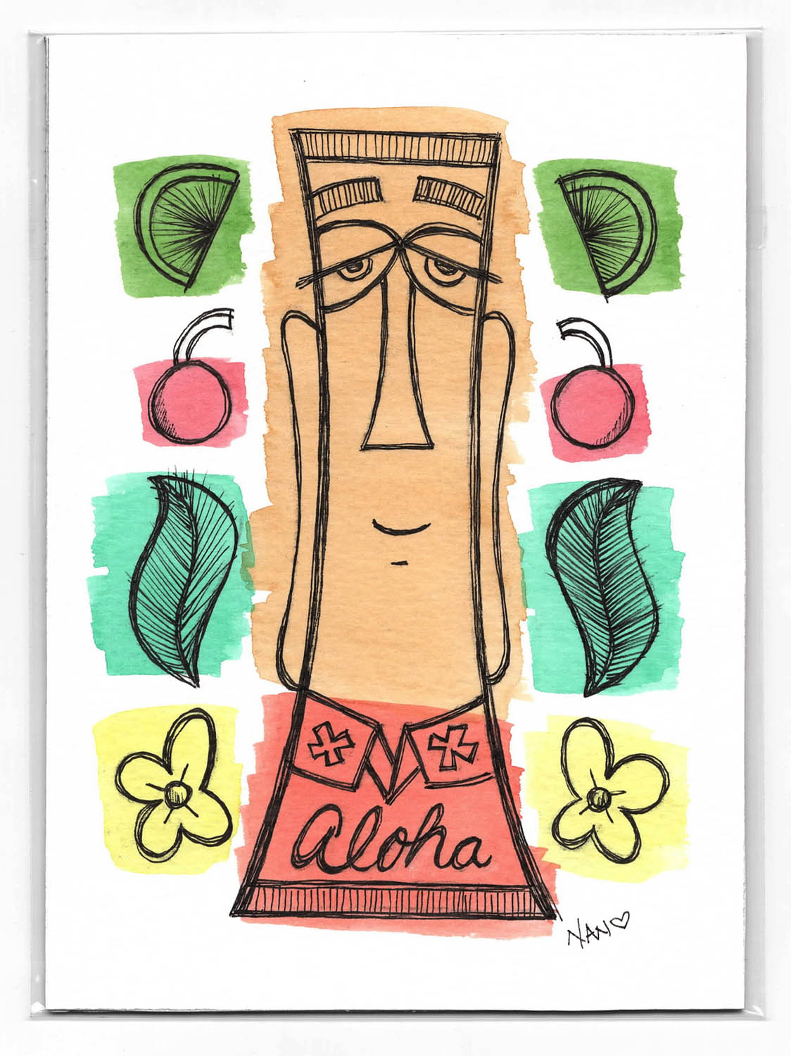 Grab n Go! Signed Watercolor + Ink Original - Aloha Tiki Drinks #1