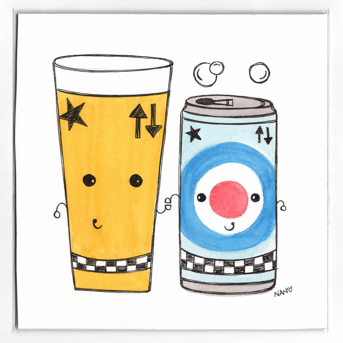 Grab n Go! Signed Watercolor + Ink Original - Mod Beers #1