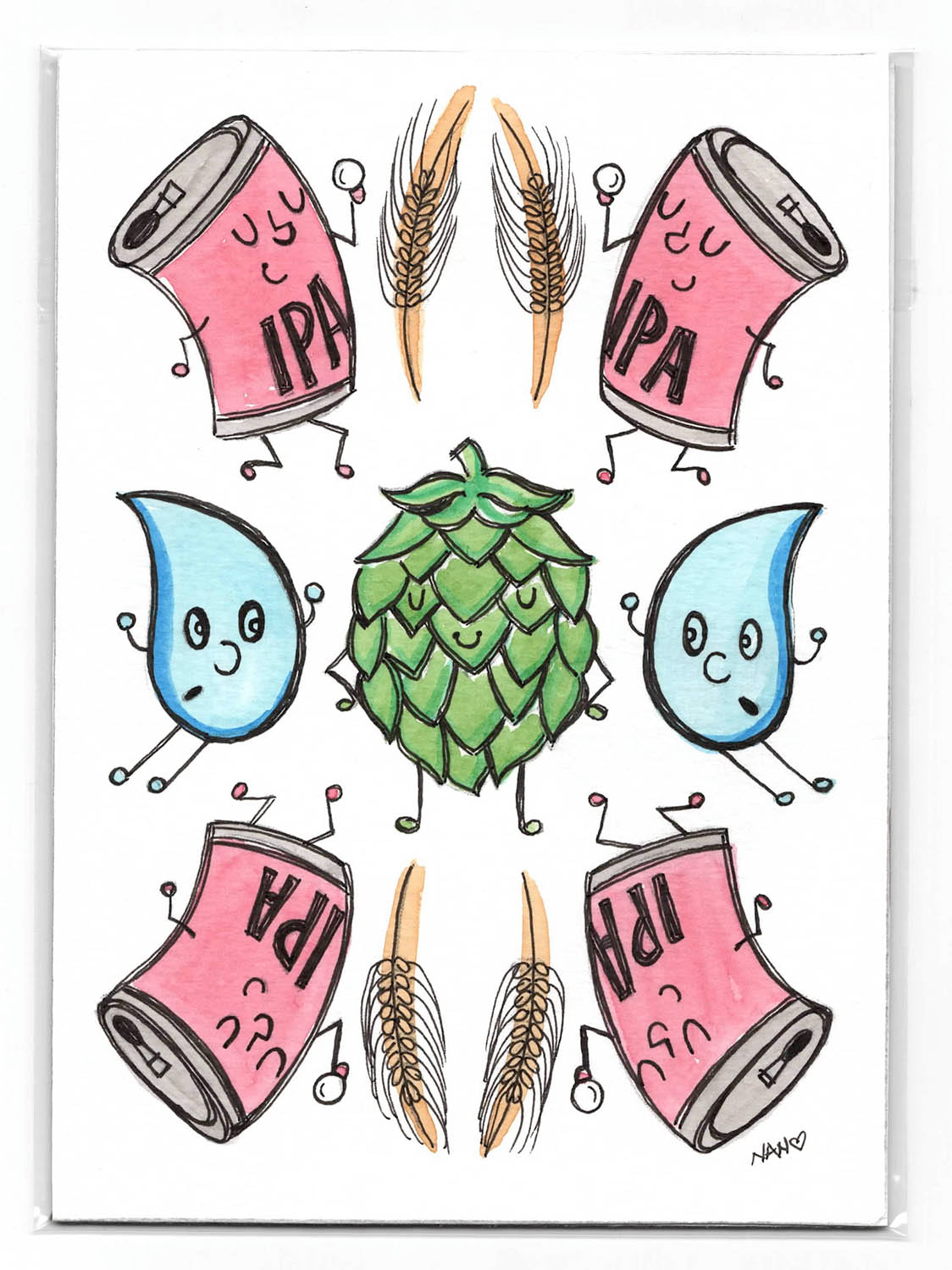 Grab n Go! Signed Watercolor + Ink Original - I ❤️ IPAs #1