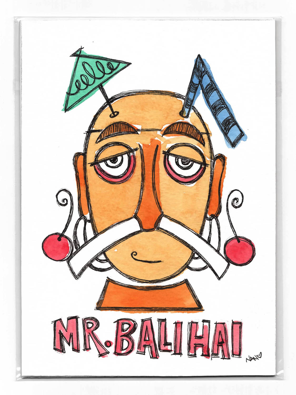 Grab n Go! Signed Watercolor + Ink Original - Mr. Bali Hai #1