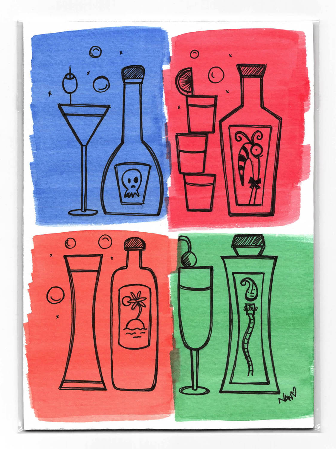 Grab n Go! Signed Watercolor + Ink Original - Bar Drinks #1