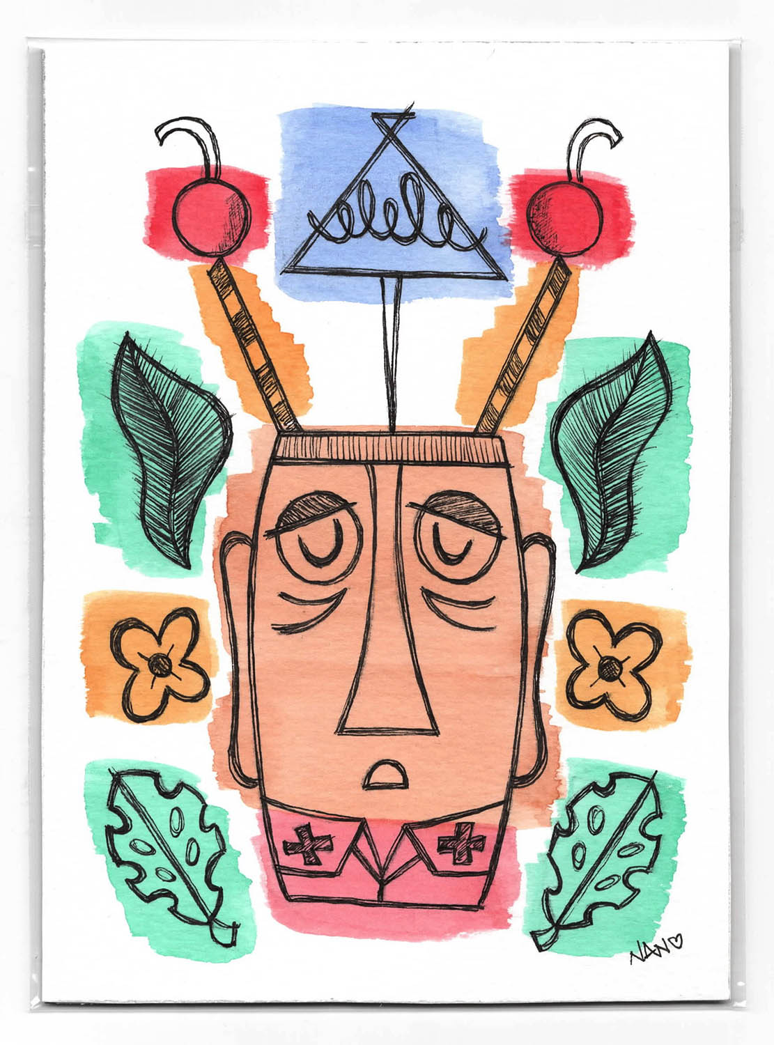 Grab n Go! Signed Watercolor + Ink Original - I ❤️ Tiki Cocktails #1