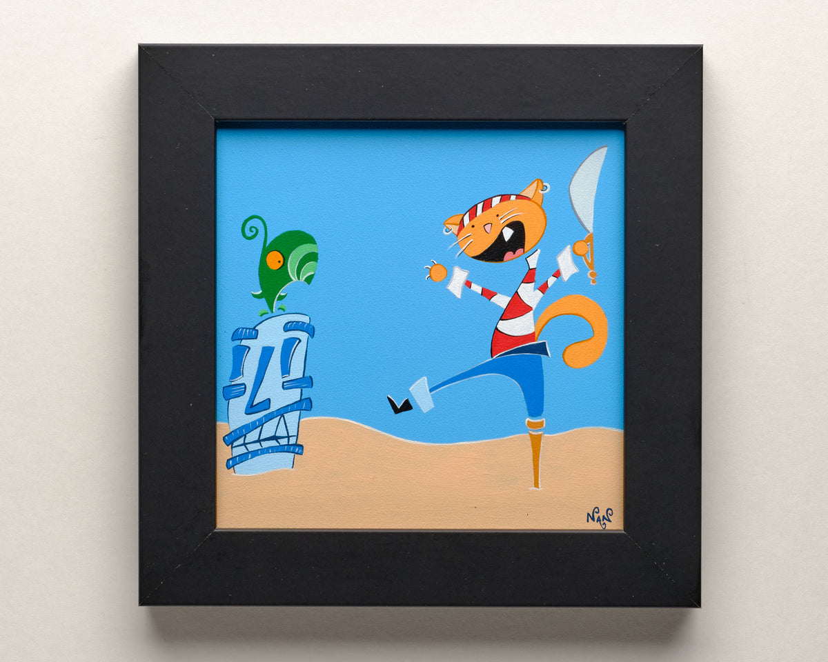 Yaaar Cats! No 3.  - 5”x5” Framed Original Painting