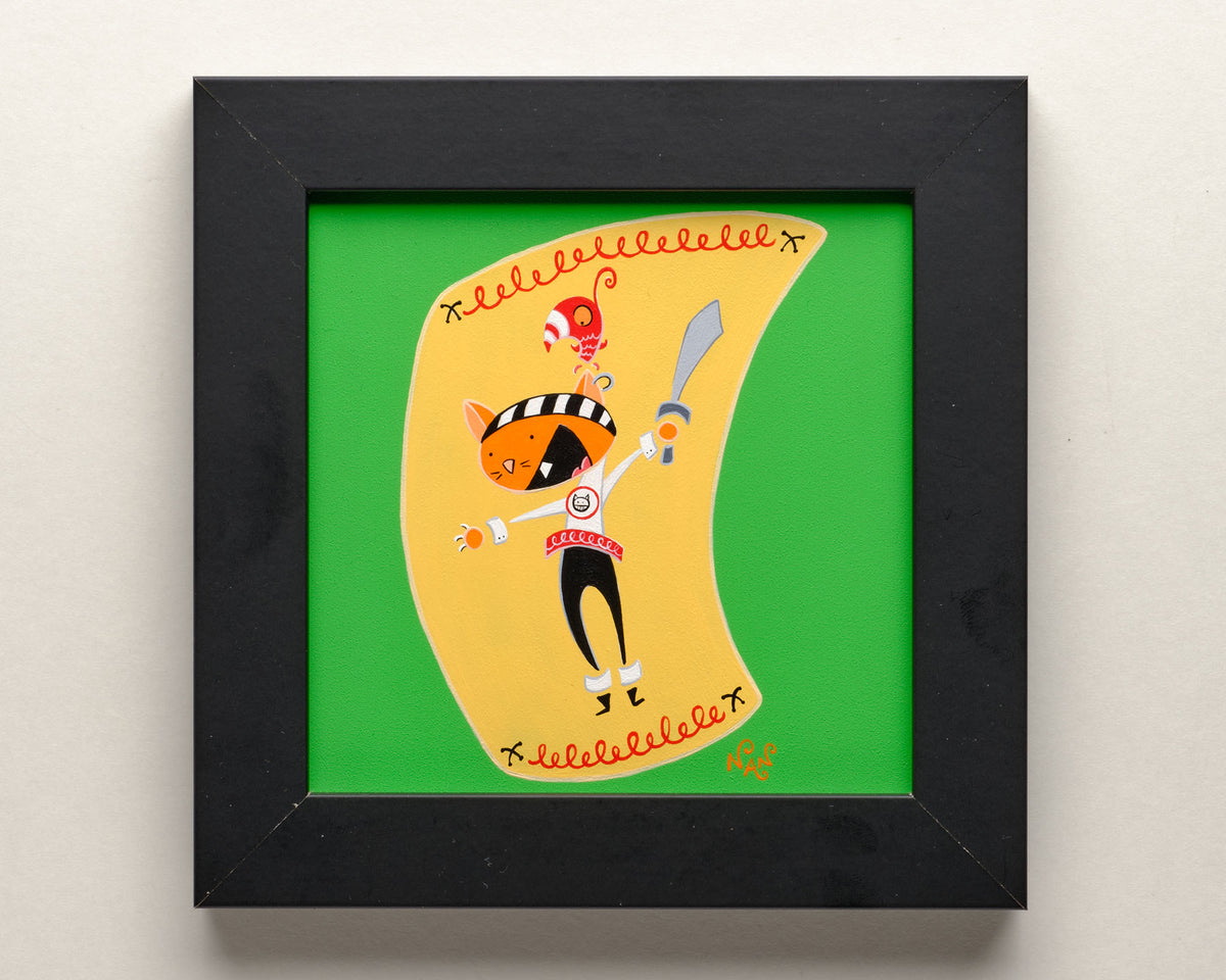 Yaaar Cats! No 4. - 5”x5” Framed Original Painting