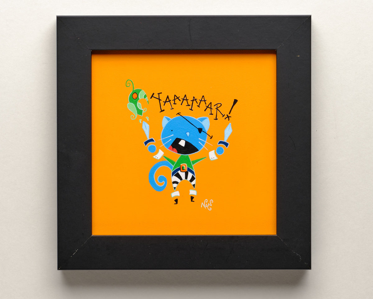 Yaaar Cats! No 1.  - 5”x5” Framed Original Painting