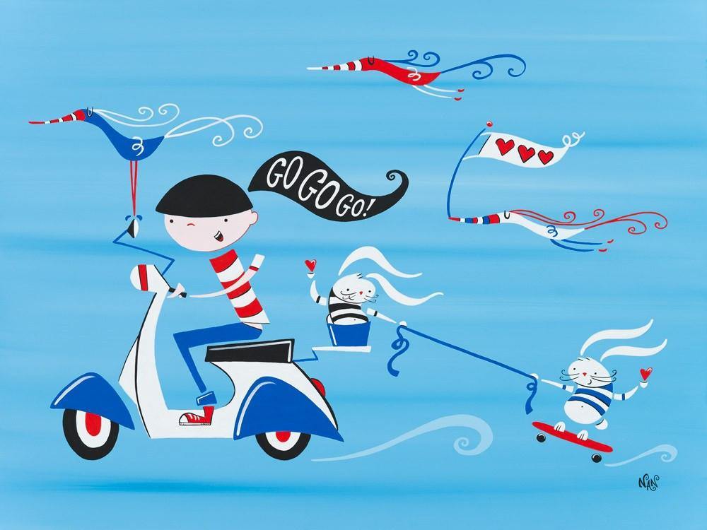 Faster Scooter Girl, Go! Go! - Signed Prints | Fine Art and Limited Edition Prints | The Art Of Nan Coffey